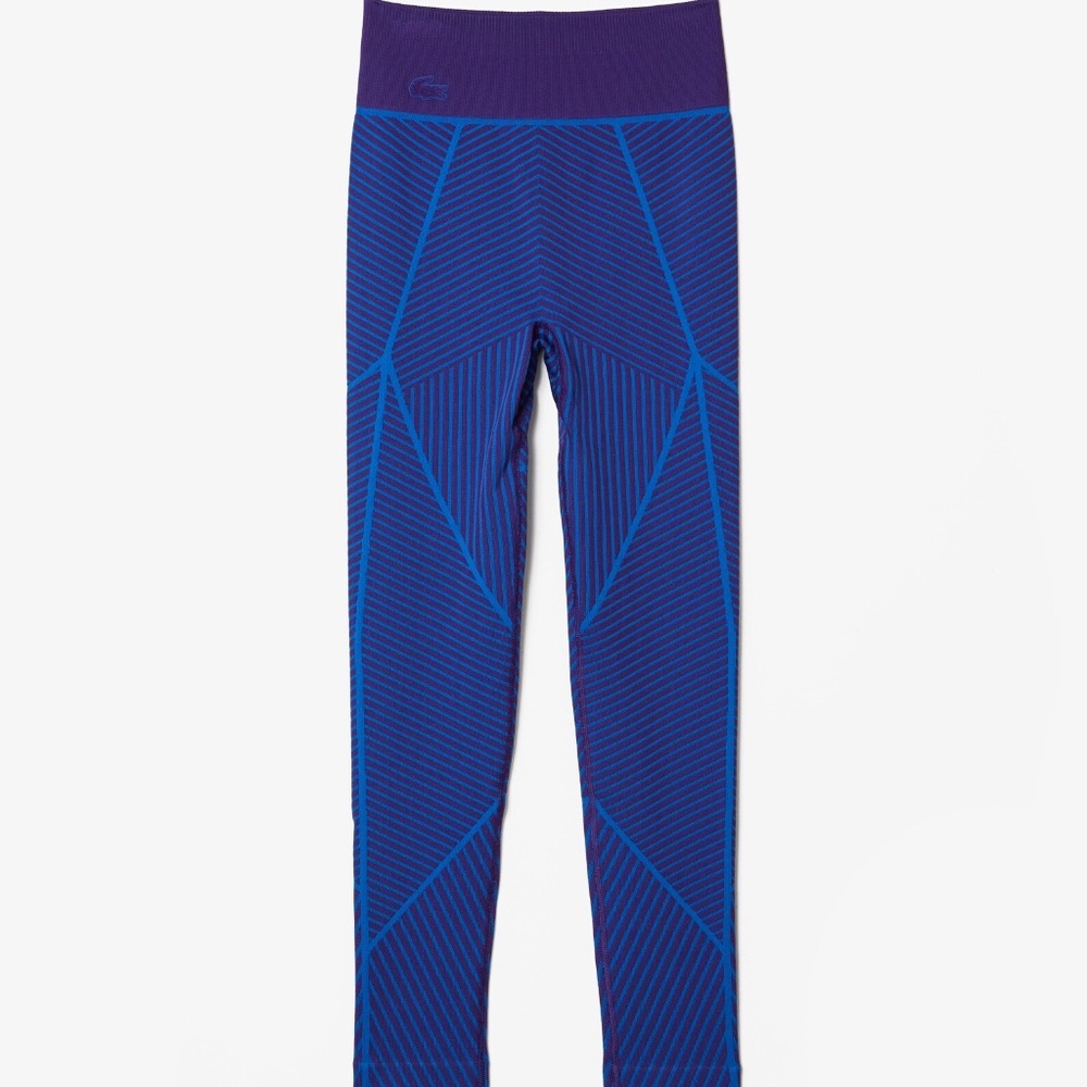 NWT Lacoste Sport Contrast Striped Seamless Leggings High Waist Purple Blue XS